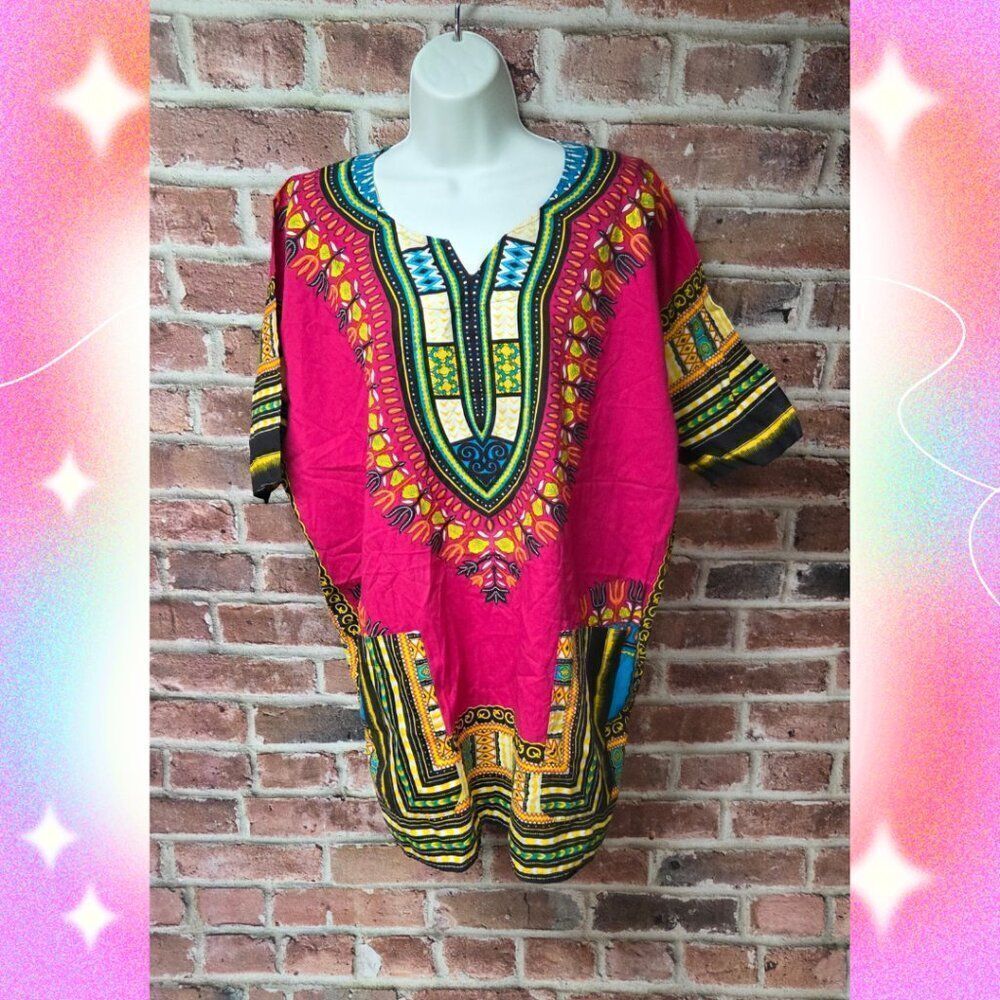 Men's African Dashiki Tunic Top Vibrant ONE SIZE